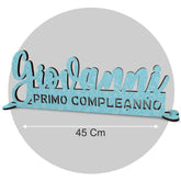 Scritta in legno colorata per Primo Compleanno con base cm 45  cod. FWP-M 05